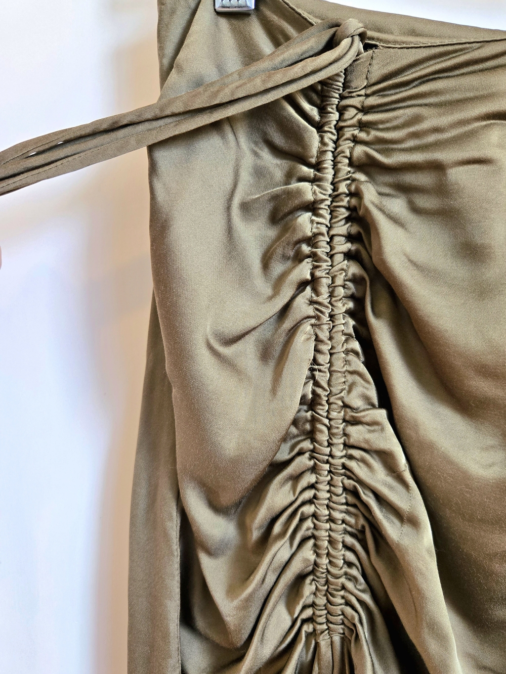 Olive Drawstring Ruched Maxi Skirt - Picture 4 of 5